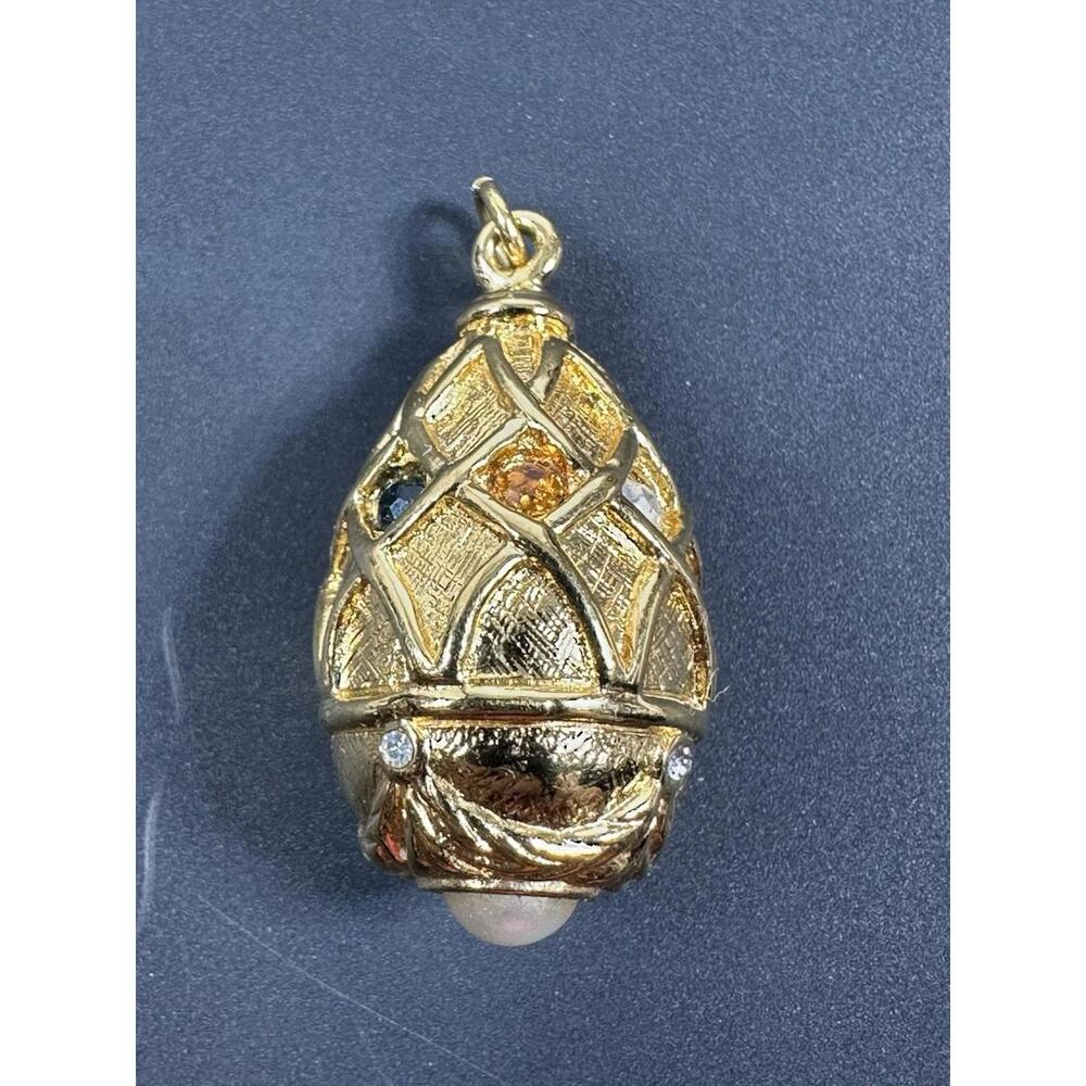 VTG‎ Joan Rivers Jewelry Faberge Egg Pendant Necklace Pearl & Multi Rhinestone